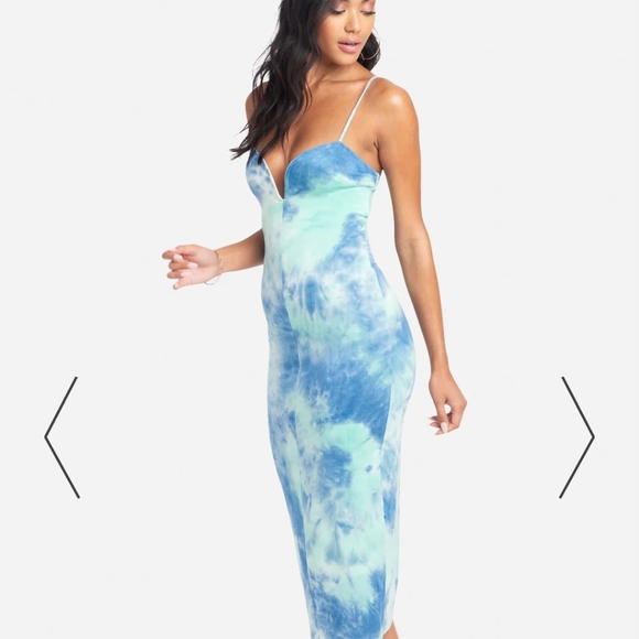 PRINTED PLUNGE NECK BODYCON MIDI DRESS - Picture 3 of 7